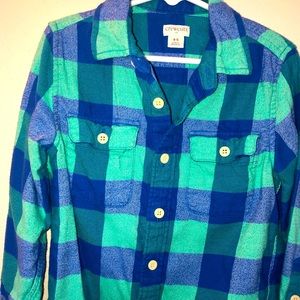 CrewCuts Boys Green and Blue Button Plaid Shirt